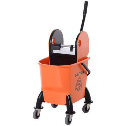 Cleaning Cart with Wringer 26 Liter Mop Bucket Mop Bucket with 4 Wheels Orange