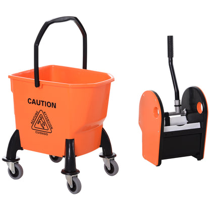 Cleaning Cart with Wringer 26 Liter Mop Bucket Mop Bucket with 4 Wheels Orange