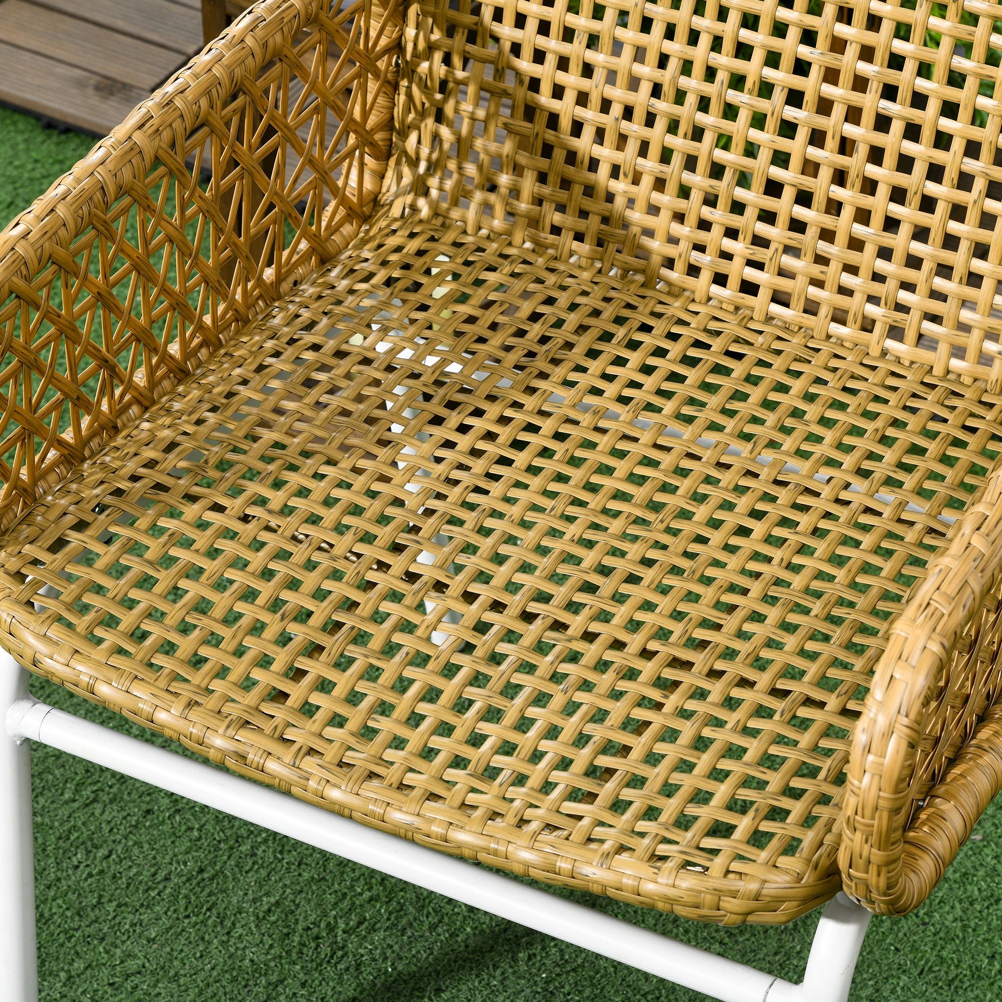 3-Piece Garden Furniture Set Rattan Chairs and Table with 2 Chairs 1 Center Table and Cushions for Terrace Patio Natural