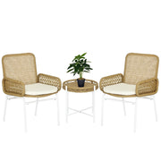 3-Piece Garden Furniture Set Rattan Chairs and Table with 2 Chairs 1 Center Table and Cushions for Terrace Patio Natural