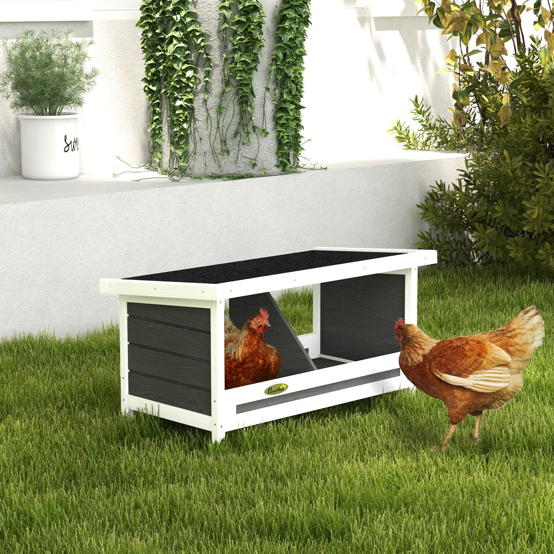 Chicken Nest for Chickens Chicken Coop made of Pine Wood Egg Nest for Poultry with Weather-Resistant Asphalt Roof, 66 x 37 x 34 cm, Gray