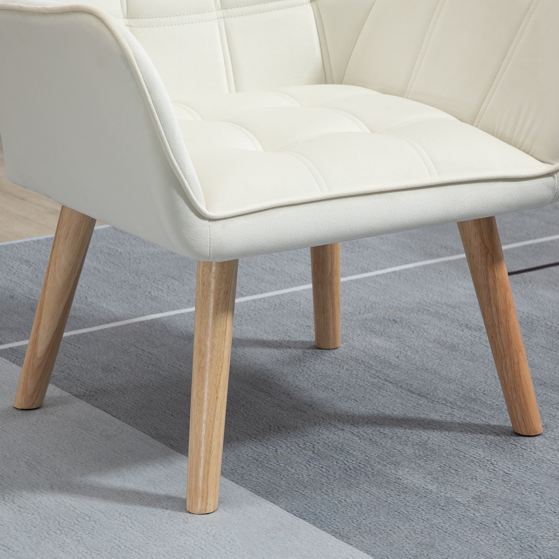 Scandinavian Design Armchair, Velvet and Wood Armchair, Cream Color, for Living Room or Office, 67x61.5x71cm