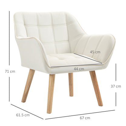 Scandinavian Design Armchair, Velvet and Wood Armchair, Cream Color, for Living Room or Office, 67x61.5x71cm