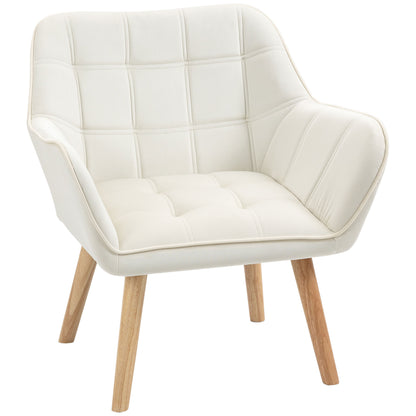Scandinavian Design Armchair, Velvet and Wood Armchair, Cream Color, for Living Room or Office, 67x61.5x71cm