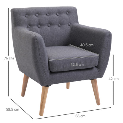 Modern Upholstered Armchair, Living Room Bedroom Armchair with Arms Fabric Wood 68 × 58.5 × 76cm Light Gray