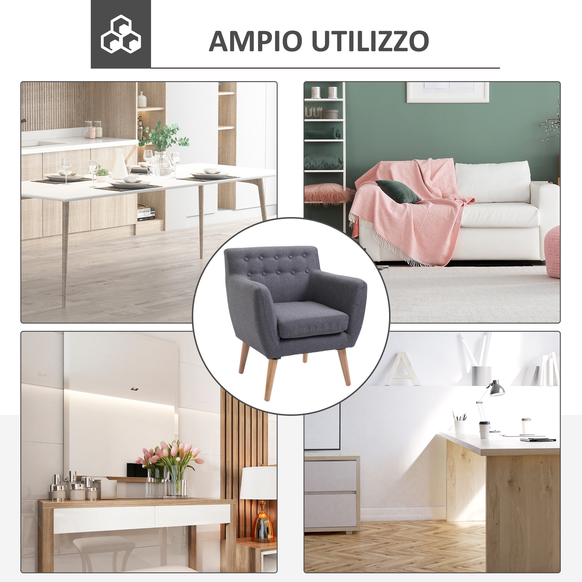 Modern Upholstered Armchair, Living Room Bedroom Armchair with Arms Fabric Wood 68 × 58.5 × 76cm Light Gray