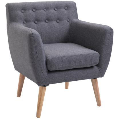 Modern Upholstered Armchair, Living Room Bedroom Armchair with Arms Fabric Wood 68 × 58.5 × 76cm Light Gray