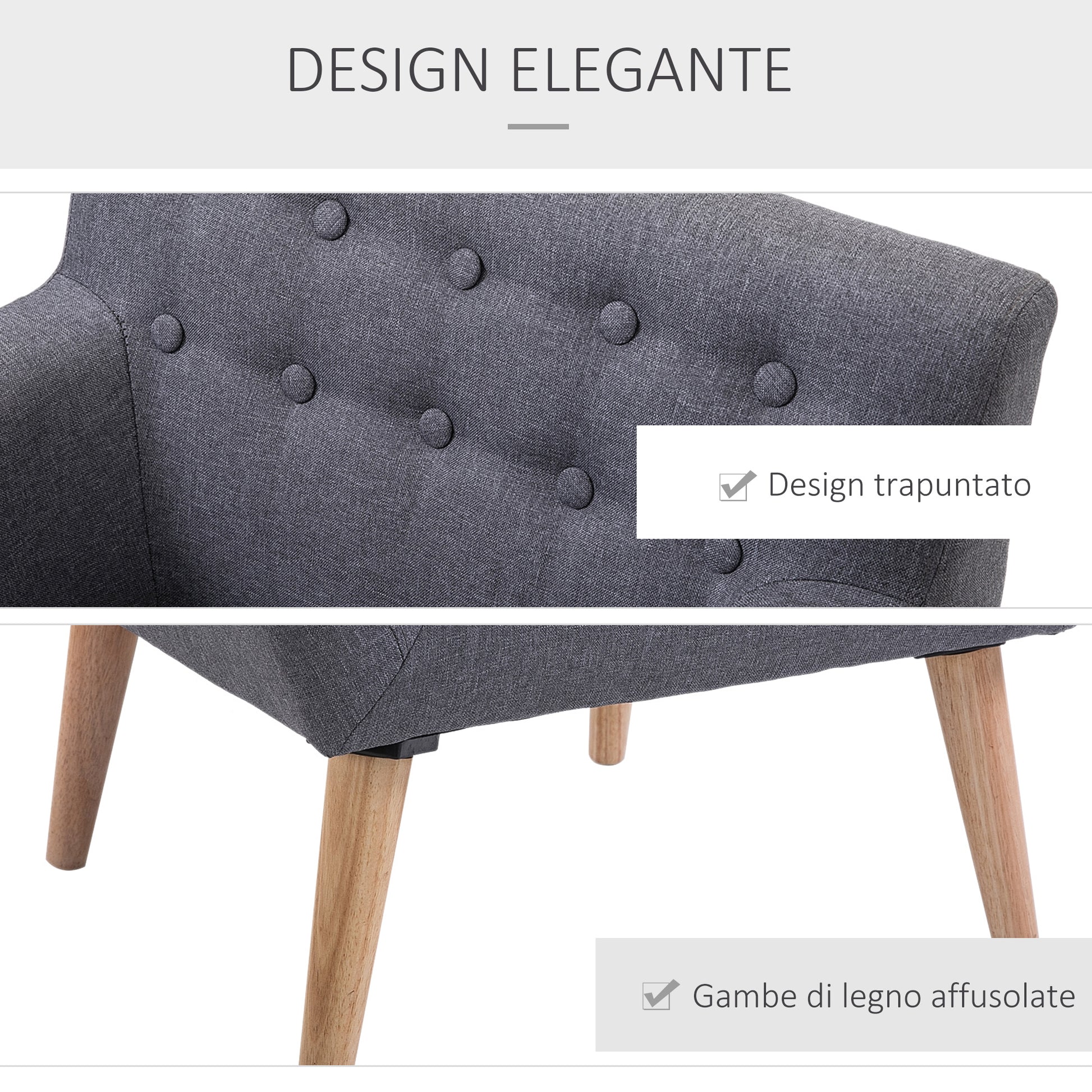 Modern Upholstered Armchair, Living Room Bedroom Armchair with Arms Fabric Wood 68 × 58.5 × 76cm Light Gray