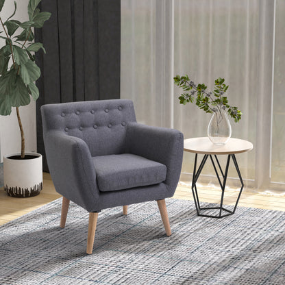 Modern Upholstered Armchair, Living Room Bedroom Armchair with Arms Fabric Wood 68 × 58.5 × 76cm Light Gray