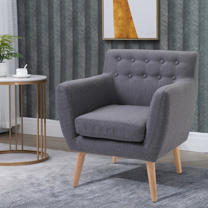 Modern Upholstered Armchair, Living Room Bedroom Armchair with Arms Fabric Wood 68 × 58.5 × 76cm Light Gray