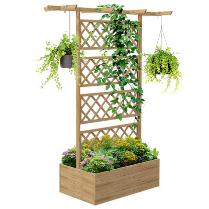 Planter with trellis flower pot stand in natural wood for climbing plants, vegetables, flowers - pre-oiled fir wood dim. 160L x 55W x 183H cm natural wood effect