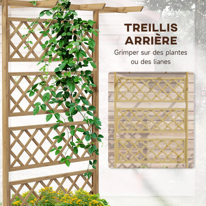 Planter with trellis flower pot stand in natural wood for climbing plants, vegetables, flowers - pre-oiled fir wood dim. 160L x 55W x 183H cm natural wood effect