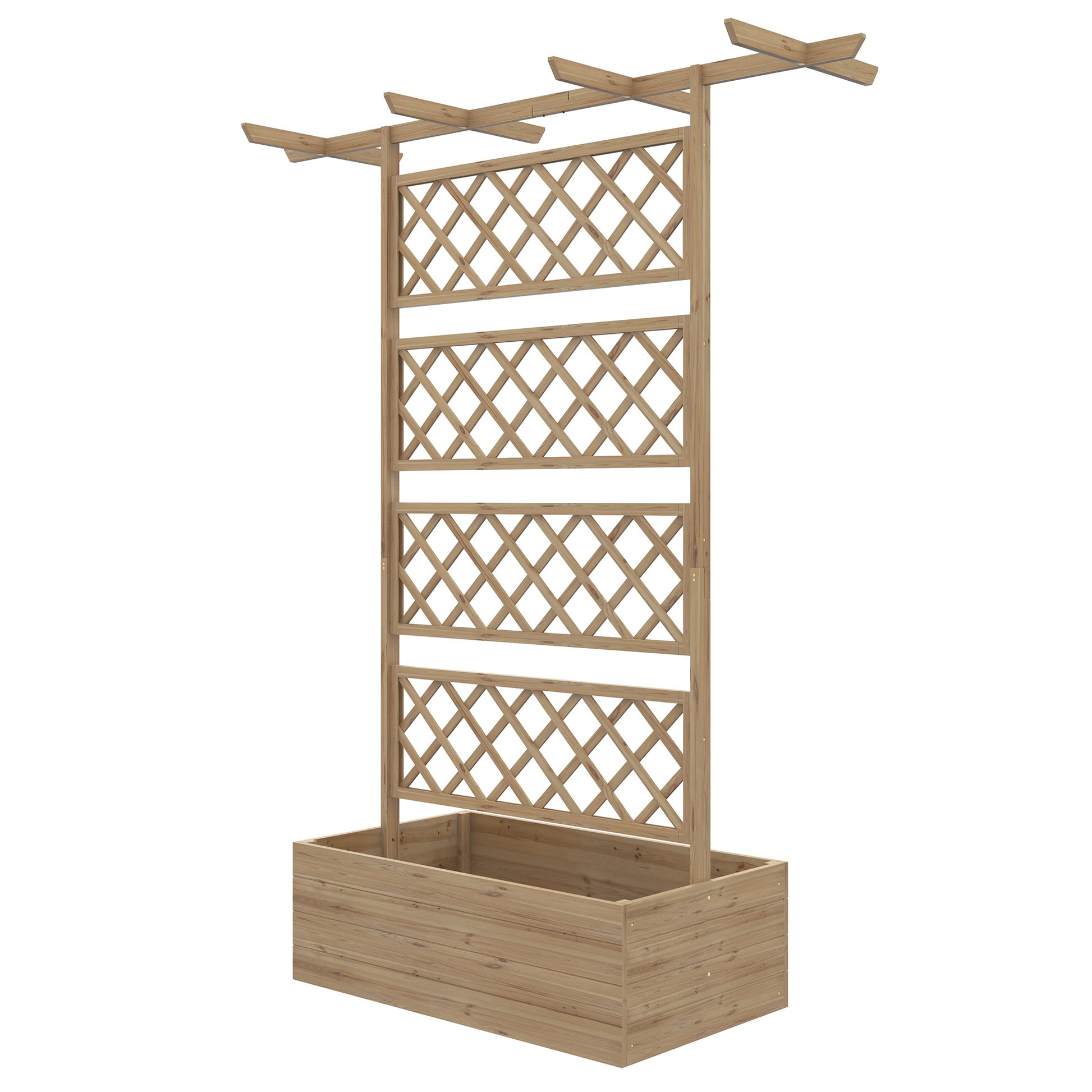 Planter with trellis flower pot stand in natural wood for climbing plants, vegetables, flowers - pre-oiled fir wood dim. 160L x 55W x 183H cm natural wood effect