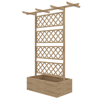 Planter with trellis flower pot stand in natural wood for climbing plants, vegetables, flowers - pre-oiled fir wood dim. 160L x 55W x 183H cm natural wood effect