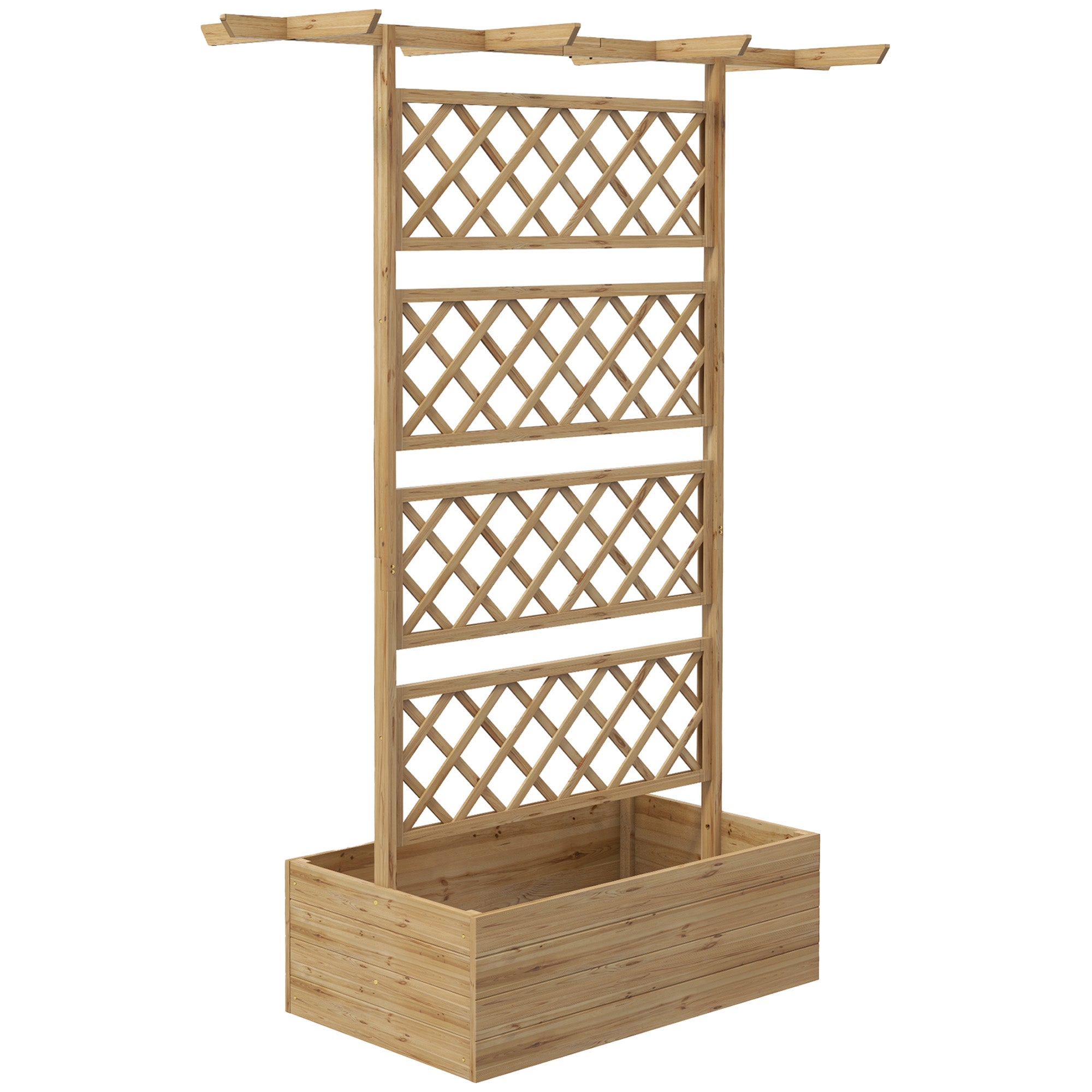 Planter with trellis flower pot stand in natural wood for climbing plants, vegetables, flowers - pre-oiled fir wood dim. 160L x 55W x 183H cm natural wood effect