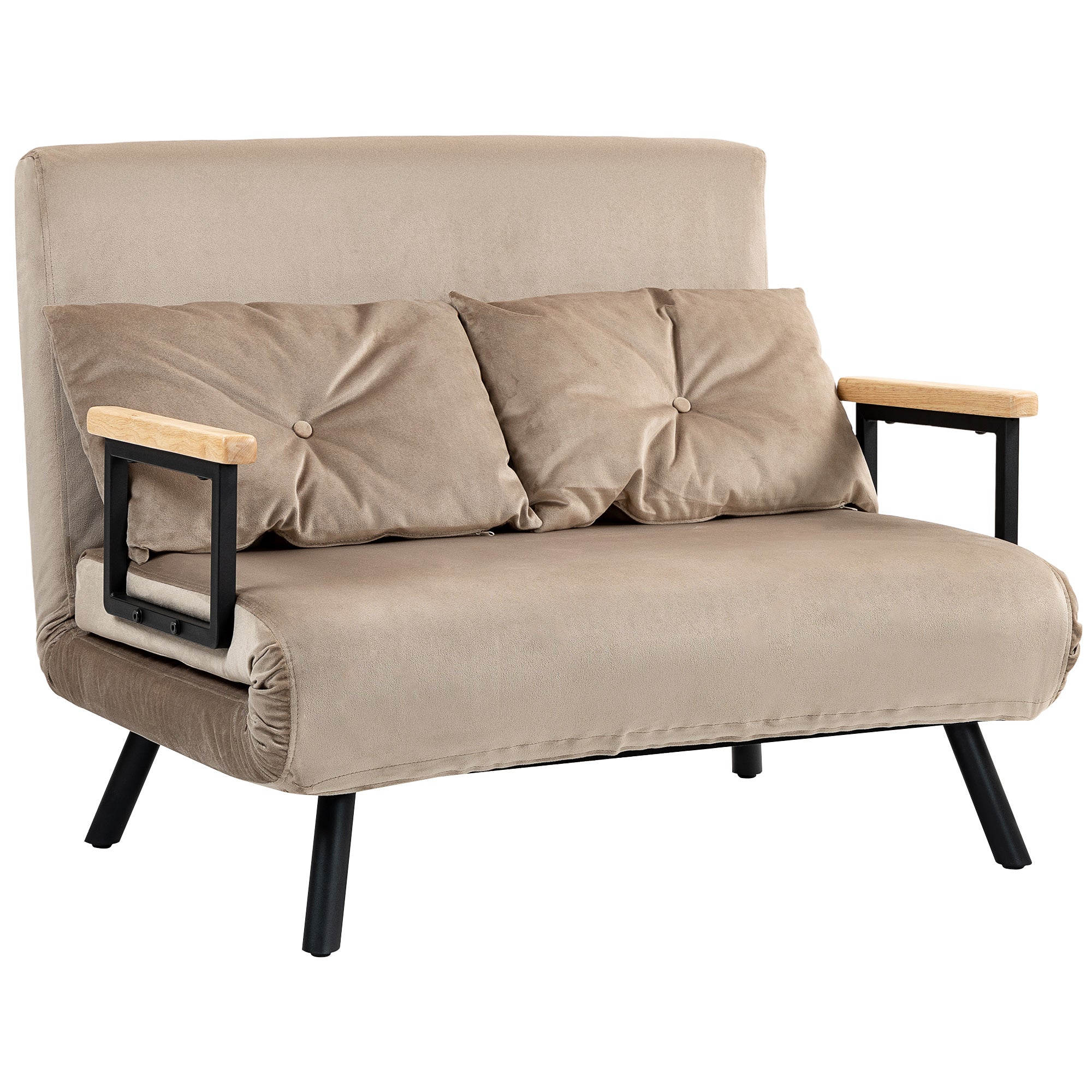 Sleeper Sofa, Folding Bed with Bed Function, Recliner Chair with Back Pillow, Upholstered Sofa with Adjustable Backrest, Velvet Look, 102 x 73 x 81 cm, Light Brown