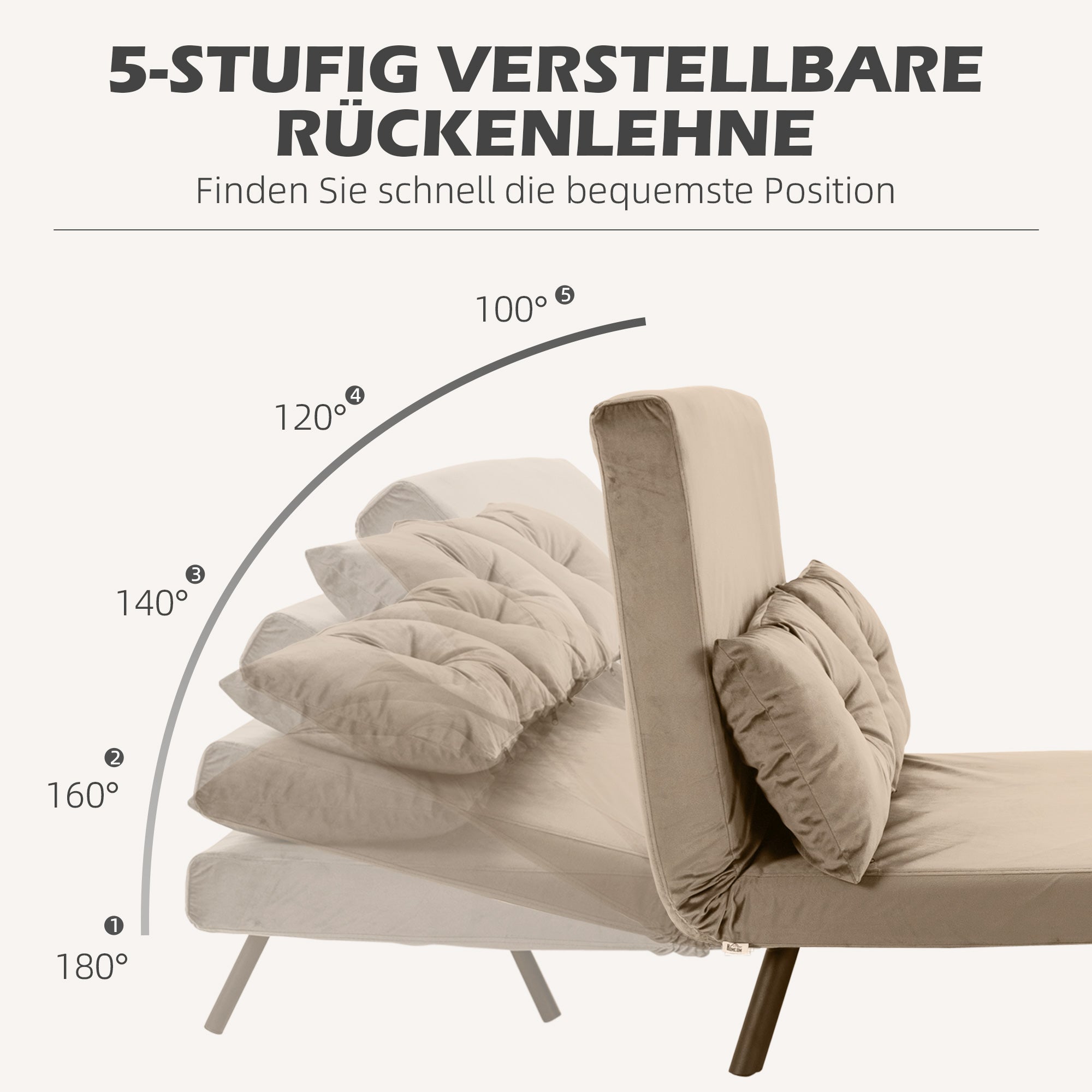 Sleeper Sofa, Folding Bed with Bed Function, Recliner Chair with Back Pillow, Upholstered Sofa with Adjustable Backrest, Velvet Look, 102 x 73 x 81 cm, Light Brown