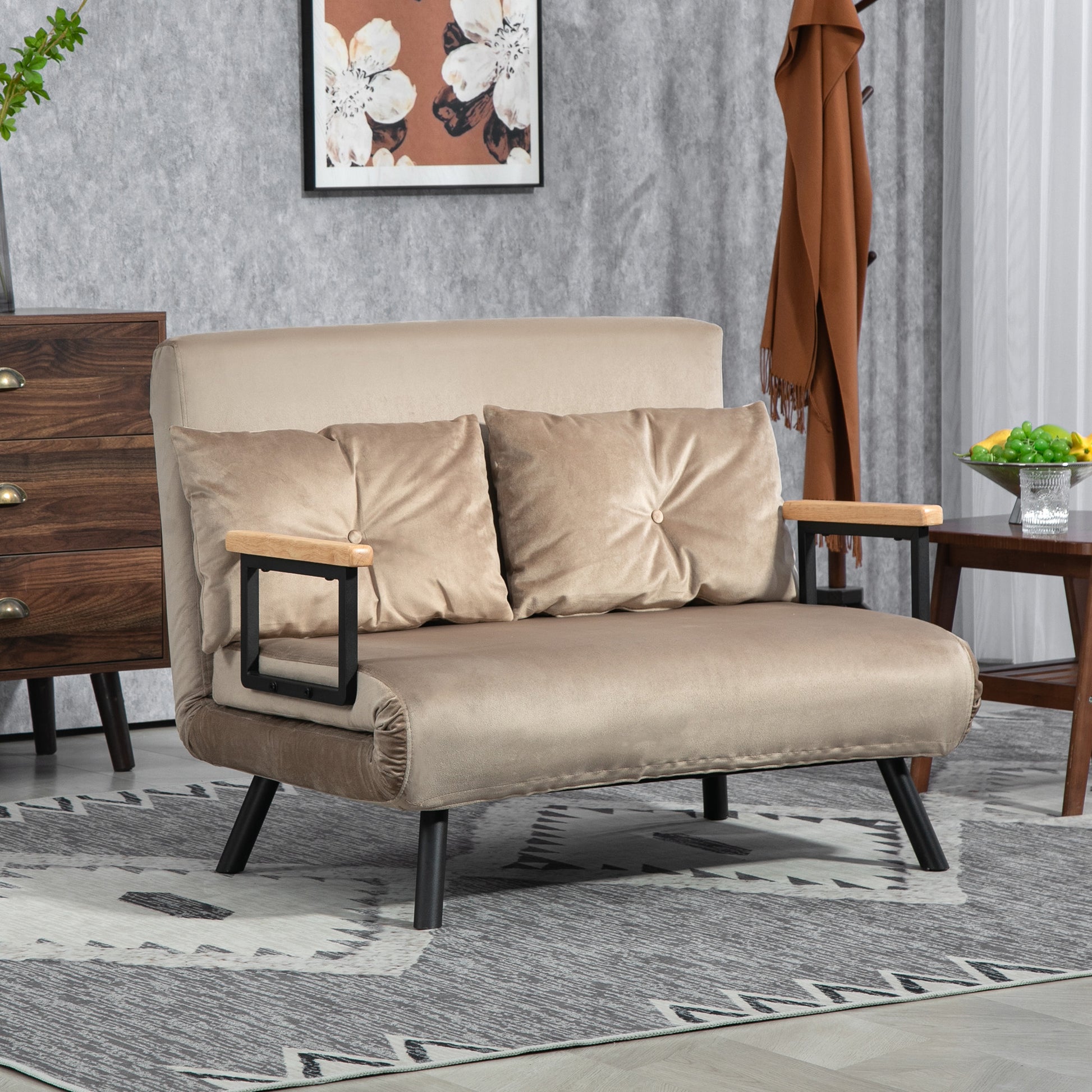 Sleeper Sofa, Folding Bed with Bed Function, Recliner Chair with Back Pillow, Upholstered Sofa with Adjustable Backrest, Velvet Look, 102 x 73 x 81 cm, Light Brown