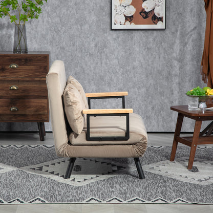 Sleeper Sofa, Folding Bed with Bed Function, Recliner Chair with Back Pillow, Upholstered Sofa with Adjustable Backrest, Velvet Look, 102 x 73 x 81 cm, Light Brown