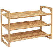 Shoe Rack, Shoe Stand with 3 Levels made of Bamboo, for max. 9 pairs of shoes, Shoe Rack with handle for entrance, bedroom, 76 x 33 x 51 cm, Natural