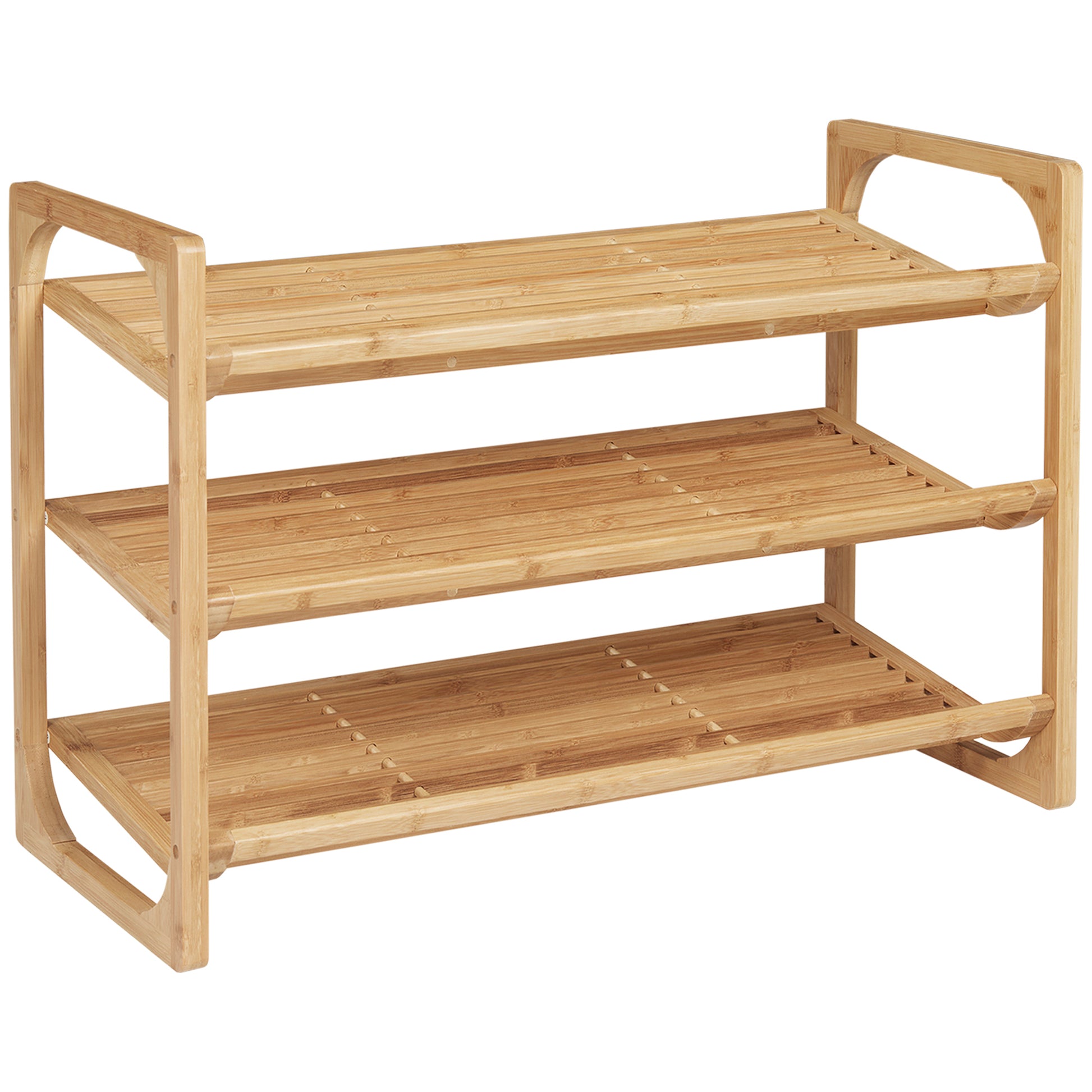 Shoe Rack, Shoe Stand with 3 Levels made of Bamboo, for max. 9 pairs of shoes, Shoe Rack with handle for entrance, bedroom, 76 x 33 x 51 cm, Natural