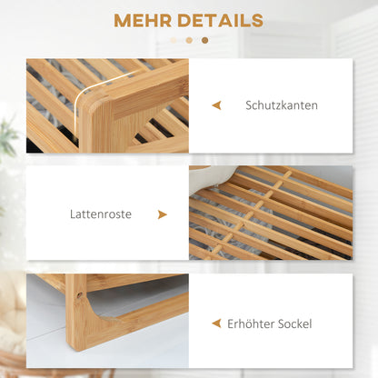 Shoe Rack, Shoe Stand with 3 Levels made of Bamboo, for max. 9 pairs of shoes, Shoe Rack with handle for entrance, bedroom, 76 x 33 x 51 cm, Natural