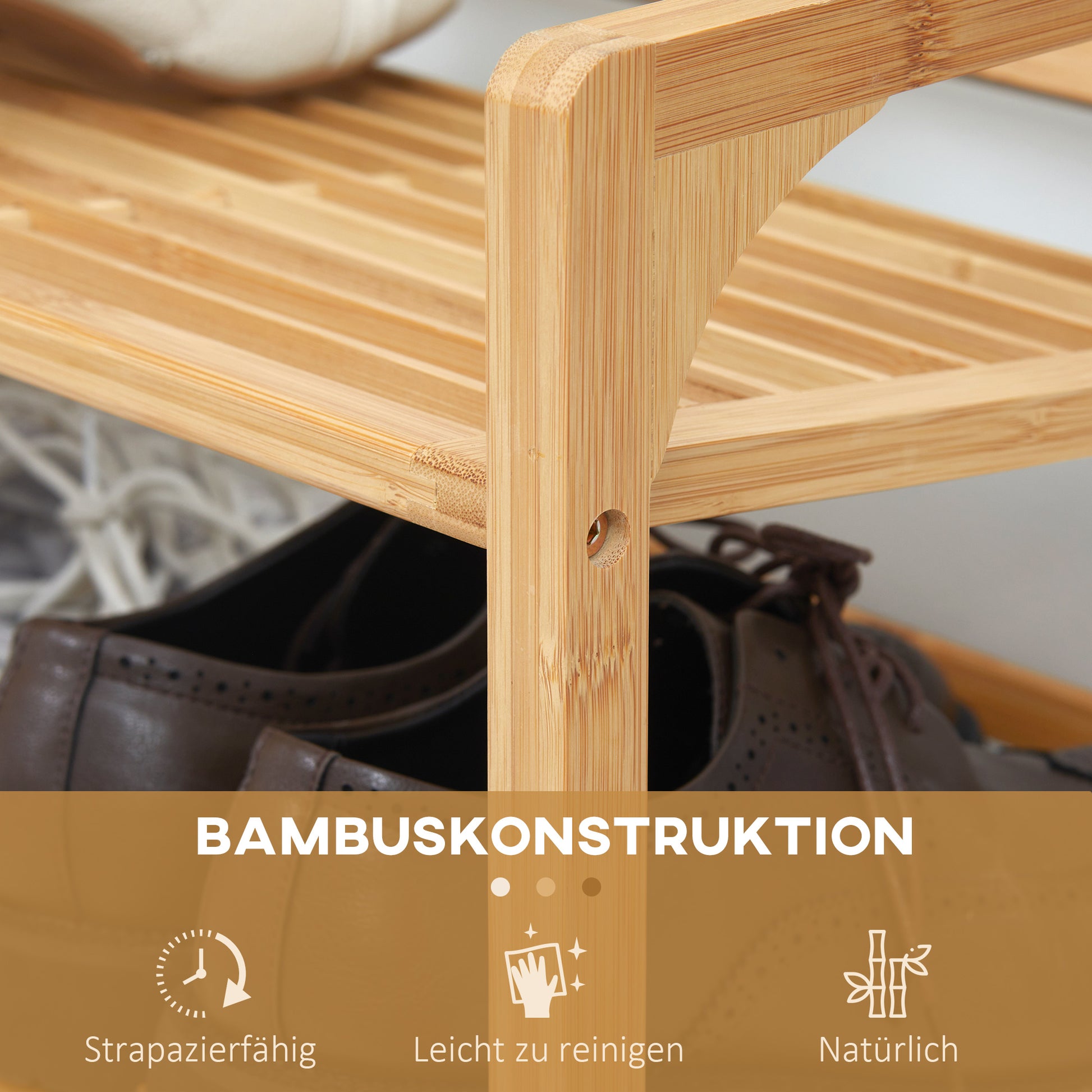 Shoe Rack, Shoe Stand with 3 Levels made of Bamboo, for max. 9 pairs of shoes, Shoe Rack with handle for entrance, bedroom, 76 x 33 x 51 cm, Natural