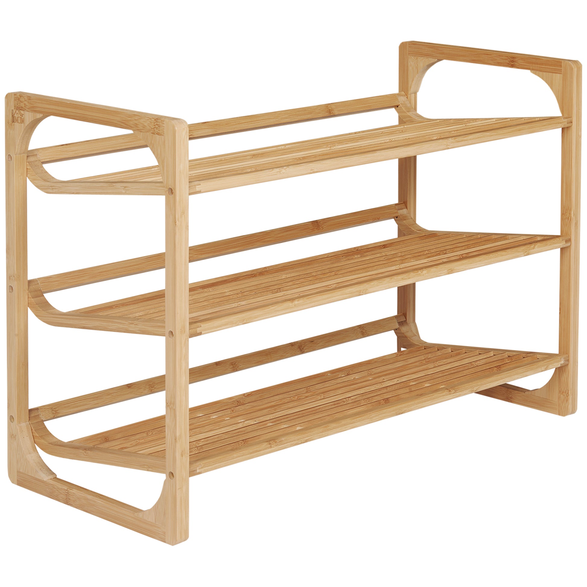 Shoe Rack, Shoe Stand with 3 Levels made of Bamboo, for max. 9 pairs of shoes, Shoe Rack with handle for entrance, bedroom, 76 x 33 x 51 cm, Natural