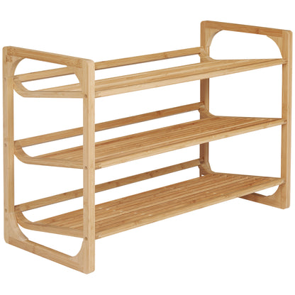 Shoe Rack, Shoe Stand with 3 Levels made of Bamboo, for max. 9 pairs of shoes, Shoe Rack with handle for entrance, bedroom, 76 x 33 x 51 cm, Natural
