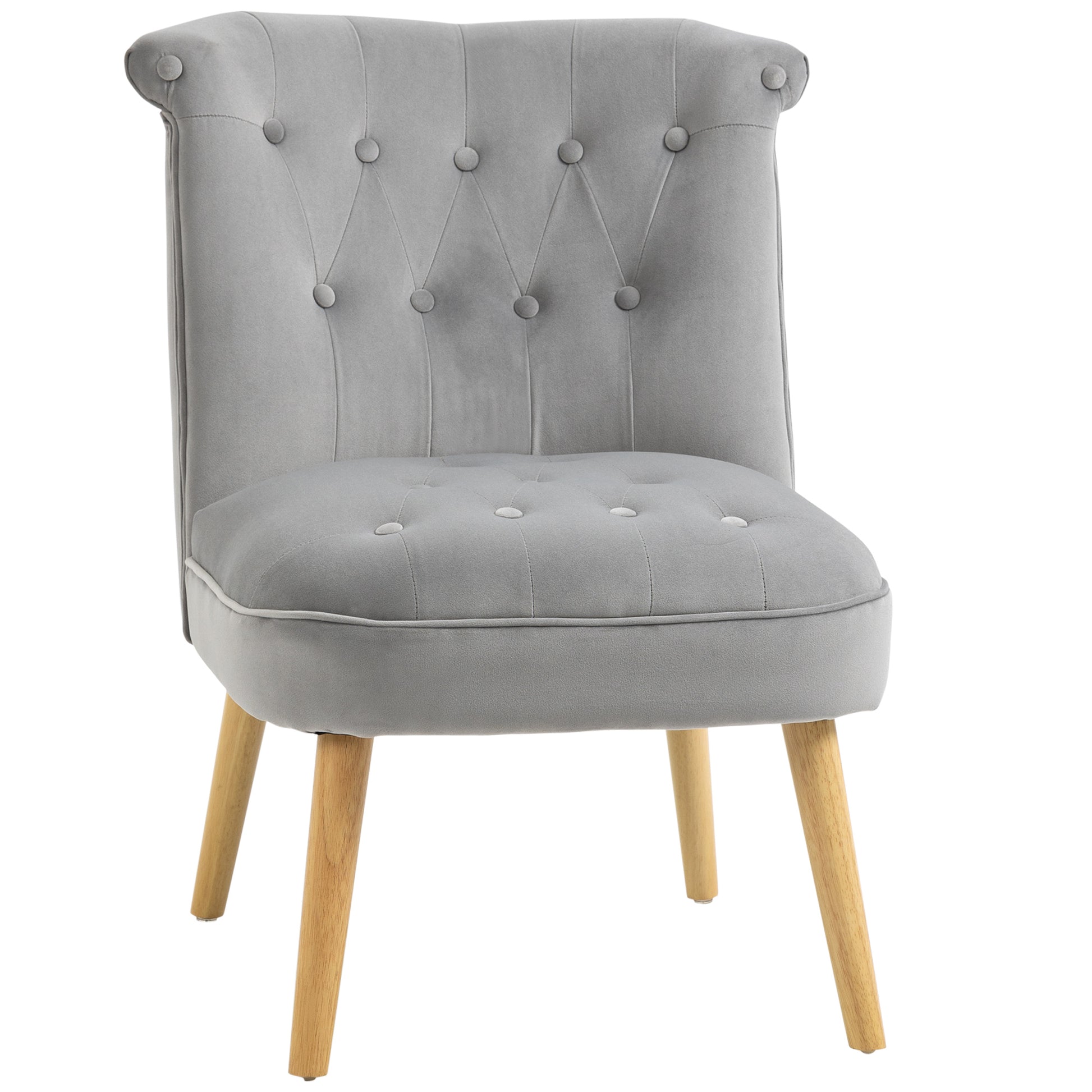 Upholstered Armchair for Living Room and Dining Room with Wooden Legs and Velvet Effect Fabric, 60x66x79 cm, Gray