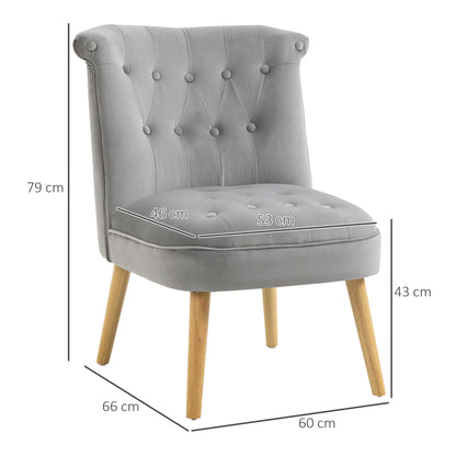 Upholstered Armchair for Living Room and Dining Room with Wooden Legs and Velvet Effect Fabric, 60x66x79 cm, Gray