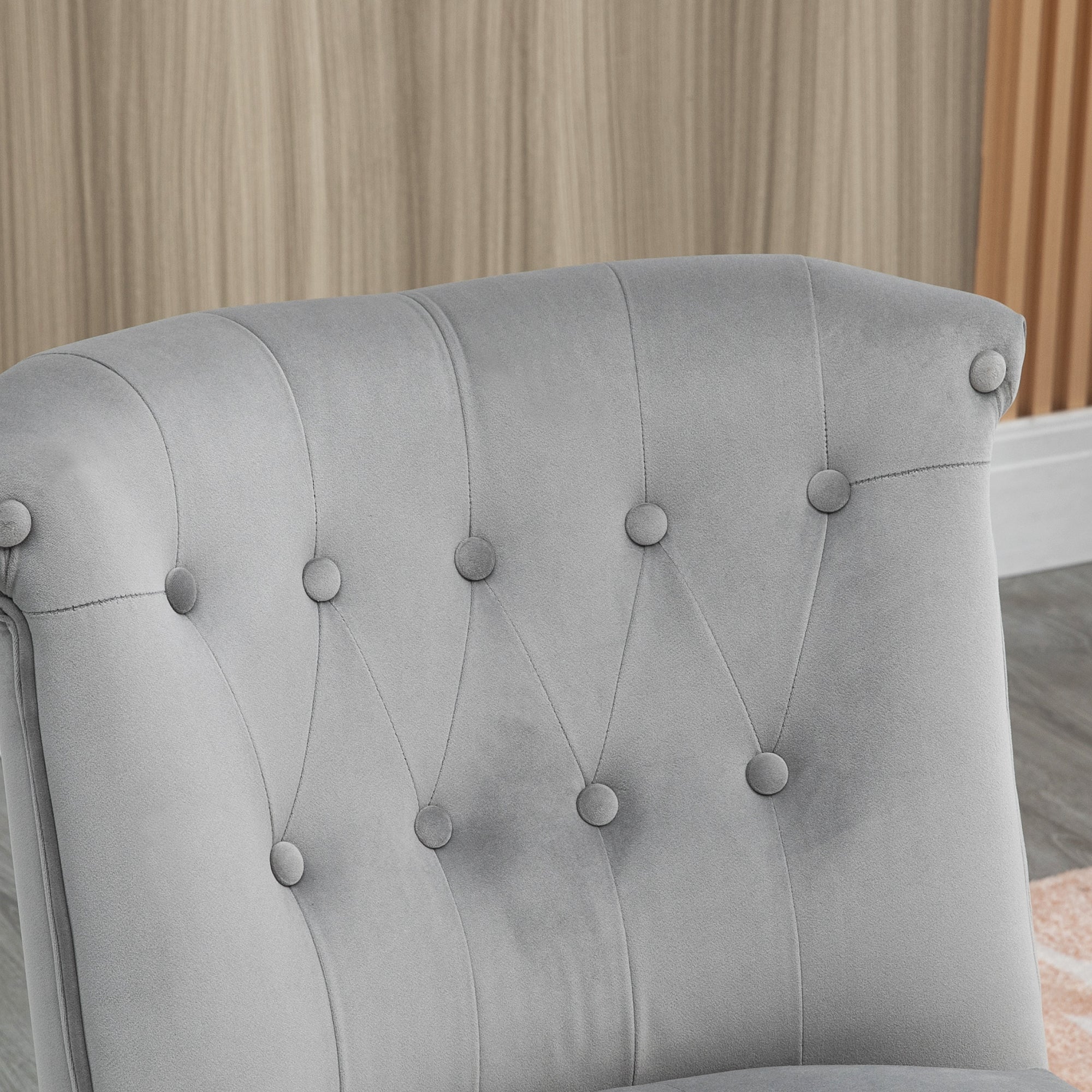 Upholstered Armchair for Living Room and Dining Room with Wooden Legs and Velvet Effect Fabric, 60x66x79 cm, Gray