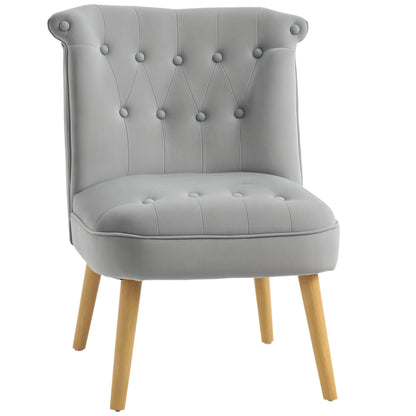 Upholstered Armchair for Living Room and Dining Room with Wooden Legs and Velvet Effect Fabric, 60x66x79 cm, Gray