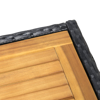 6-Person Garden Furniture Set Large Rectangular Dining Table + 6 Chairs & Washable Cushions Steel PE Resin Wicker Acacia Wood Black and Beige