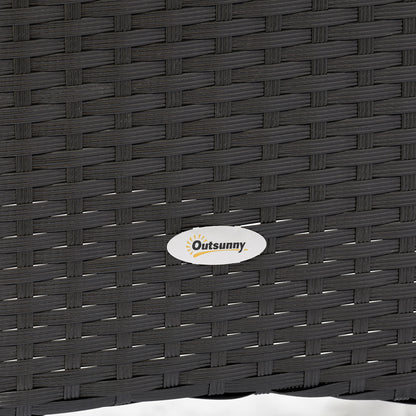 6-Person Garden Furniture Set Large Rectangular Dining Table + 6 Chairs & Washable Cushions Steel PE Resin Wicker Acacia Wood Black and Beige