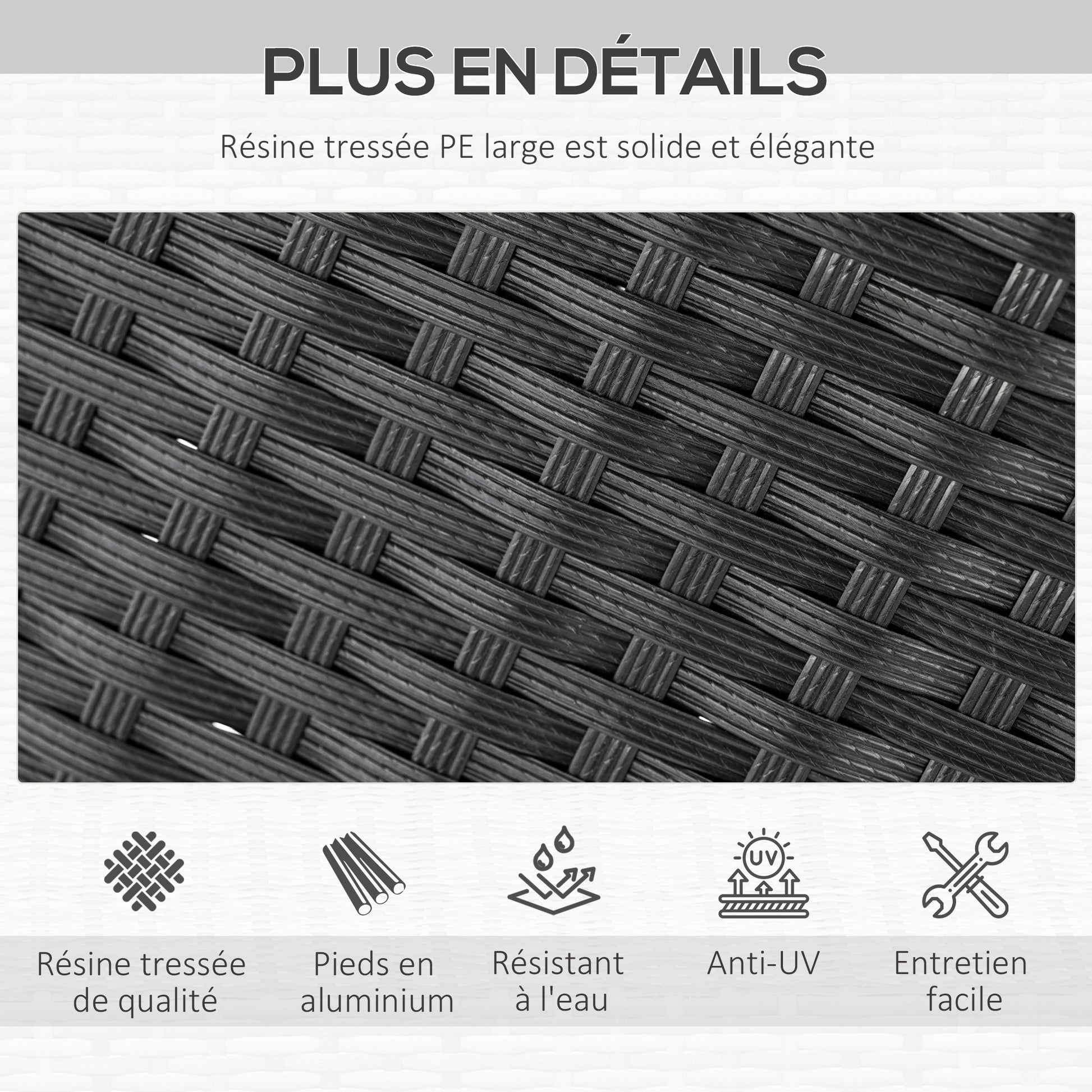 6-Person Garden Furniture Set Large Rectangular Dining Table + 6 Chairs & Washable Cushions Steel PE Resin Wicker Acacia Wood Black and Beige