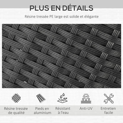 6-Person Garden Furniture Set Large Rectangular Dining Table + 6 Chairs & Washable Cushions Steel PE Resin Wicker Acacia Wood Black and Beige