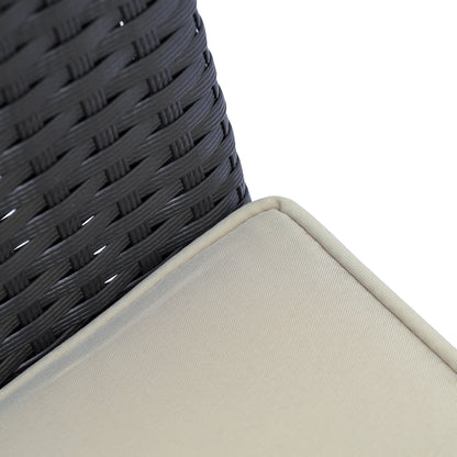 6-Person Garden Furniture Set Large Rectangular Dining Table + 6 Chairs & Washable Cushions Steel PE Resin Wicker Acacia Wood Black and Beige