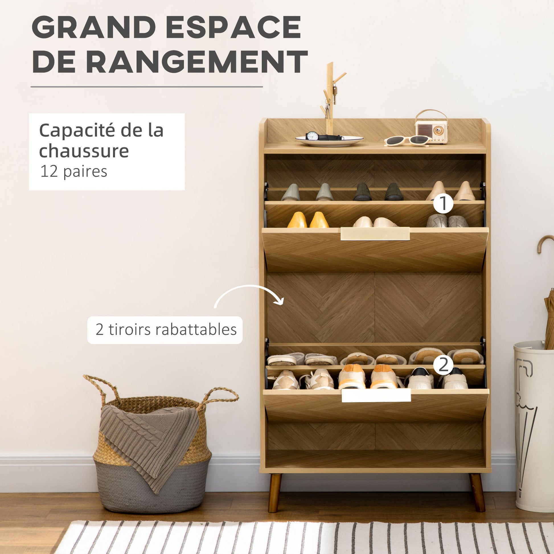 2-Door Shoe Cabinet, Vintage Style Shoe Rack, for Small Entrance, Living Room, Bedroom, 70 x 30 x 120 cm