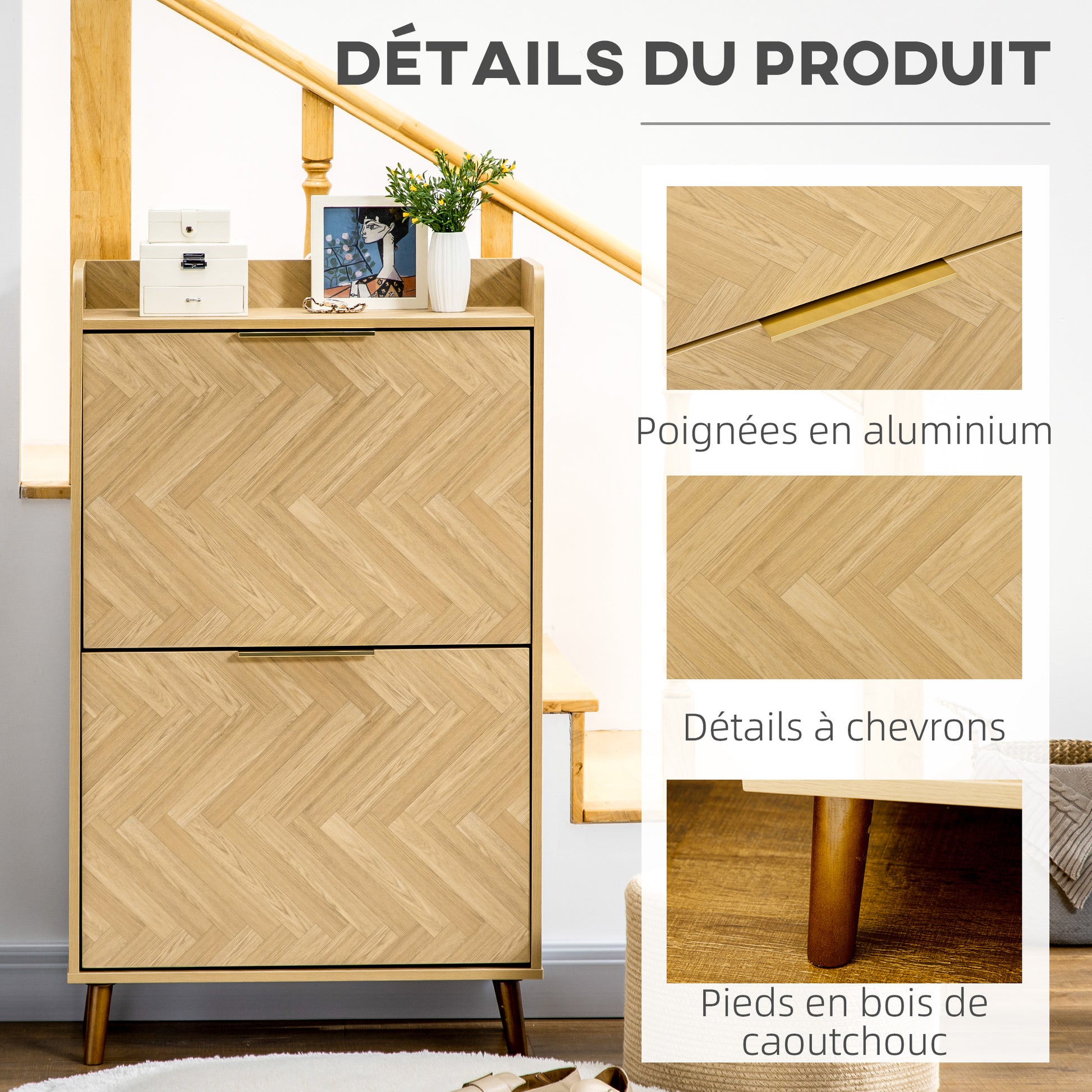 2-Door Shoe Cabinet, Vintage Style Shoe Rack, for Small Entrance, Living Room, Bedroom, 70 x 30 x 120 cm