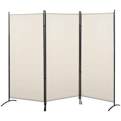 3-Panel Room Divider Separating Screen 253x50x182 cm Folding Room Divider with 6 Metal Feet Privacy Screen for Office Bedroom Beige