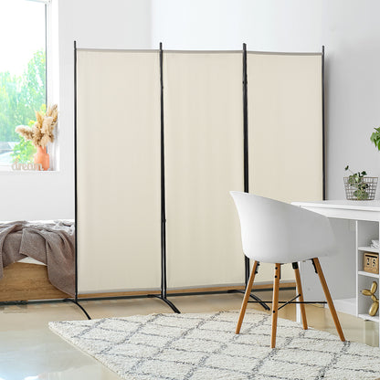 3-Panel Room Divider Separating Screen 253x50x182 cm Folding Room Divider with 6 Metal Feet Privacy Screen for Office Bedroom Beige