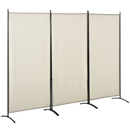 3-Panel Room Divider Separating Screen 253x50x182 cm Folding Room Divider with 6 Metal Feet Privacy Screen for Office Bedroom Beige