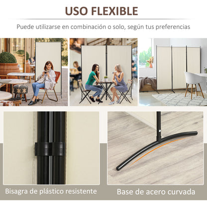 3-Panel Room Divider Separating Screen 253x50x182 cm Folding Room Divider with 6 Metal Feet Privacy Screen for Office Bedroom Beige