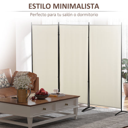 3-Panel Room Divider Separating Screen 253x50x182 cm Folding Room Divider with 6 Metal Feet Privacy Screen for Office Bedroom Beige