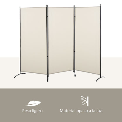 3-Panel Room Divider Separating Screen 253x50x182 cm Folding Room Divider with 6 Metal Feet Privacy Screen for Office Bedroom Beige