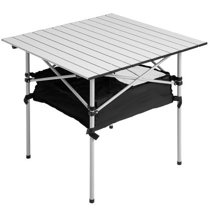 Portable Folding Camping Table Multifunctional with Mesh Storage Space and Carry Bag for Garden Balcony Patio Outdoor 70x70x69 cm Silver