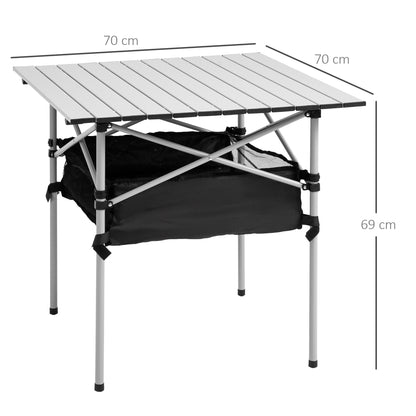 Portable Folding Camping Table Multifunctional with Mesh Storage Space and Carry Bag for Garden Balcony Patio Outdoor 70x70x69 cm Silver