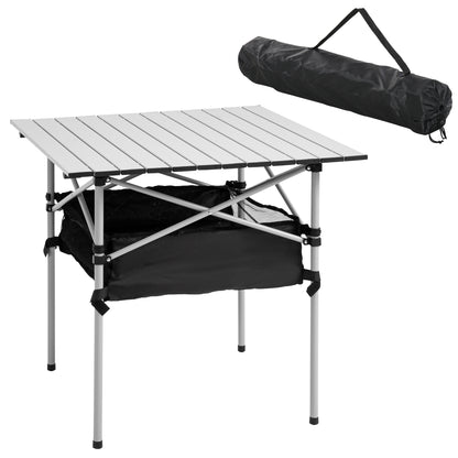 Portable Folding Camping Table Multifunctional with Mesh Storage Space and Carry Bag for Garden Balcony Patio Outdoor 70x70x69 cm Silver