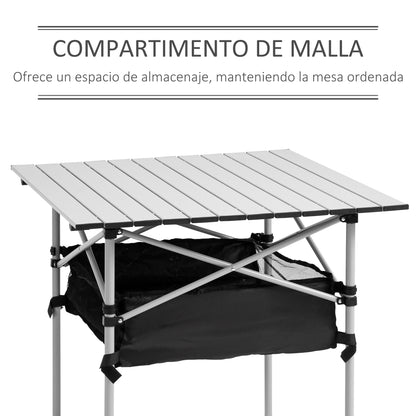 Portable Folding Camping Table Multifunctional with Mesh Storage Space and Carry Bag for Garden Balcony Patio Outdoor 70x70x69 cm Silver